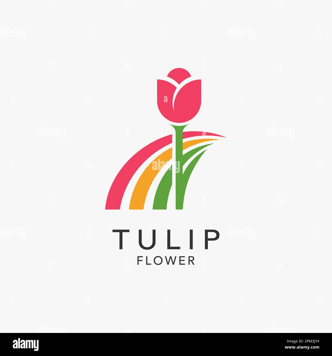 Fiore di tulipano ed elementi colorati per il disegno del logo del giardino del tulipano Illustrazione Vettoriale