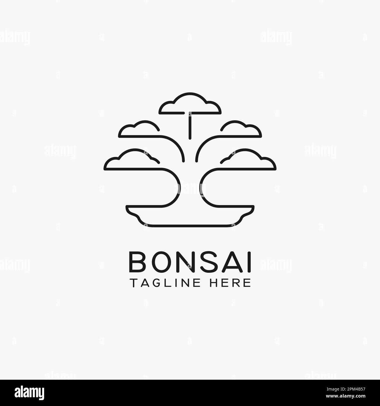 Linea Bonsai art logo design Illustrazione Vettoriale