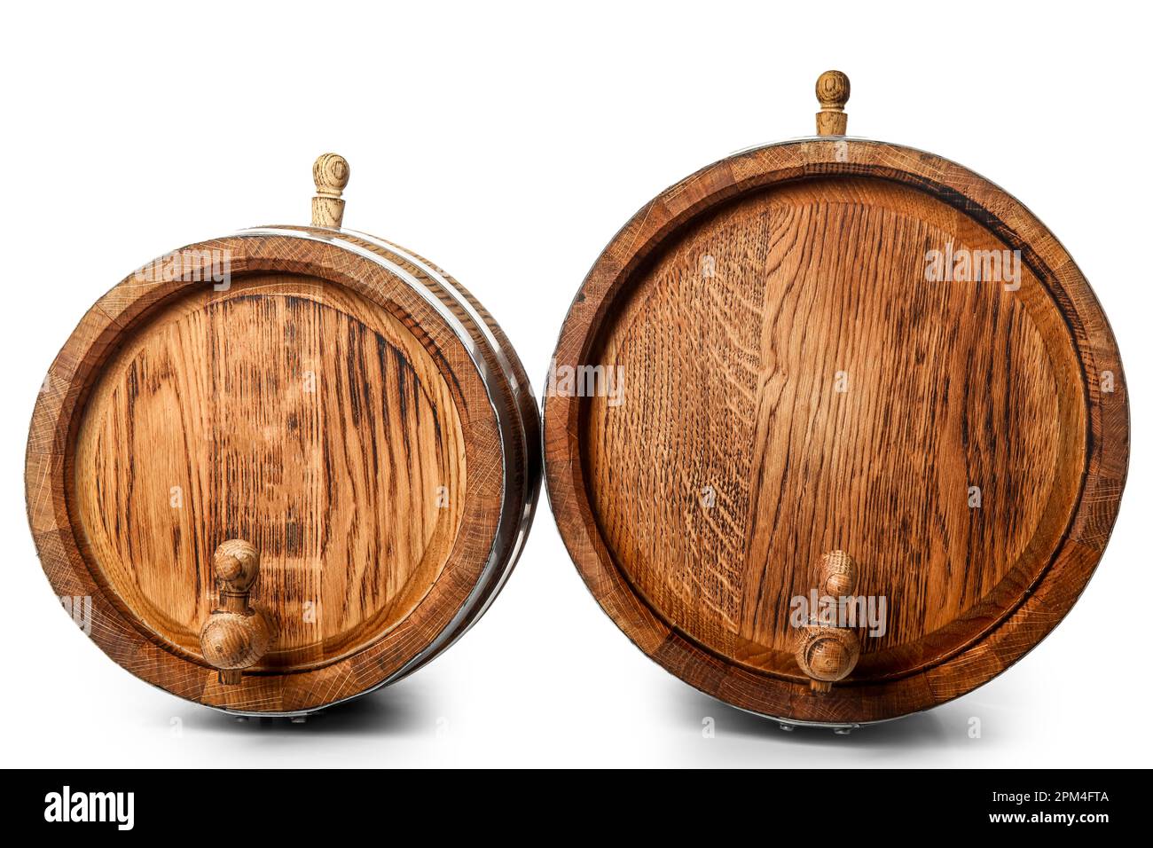 Botti di rovere isolate su fondo bianco Foto Stock