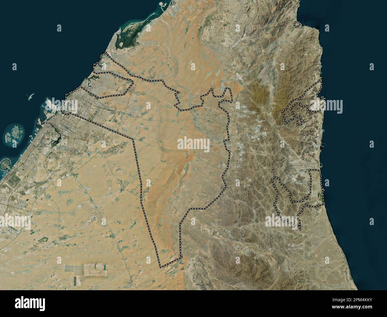 Sharjah, emirato degli Emirati Arabi Uniti. Mappa satellitare ad alta risoluzione Foto Stock