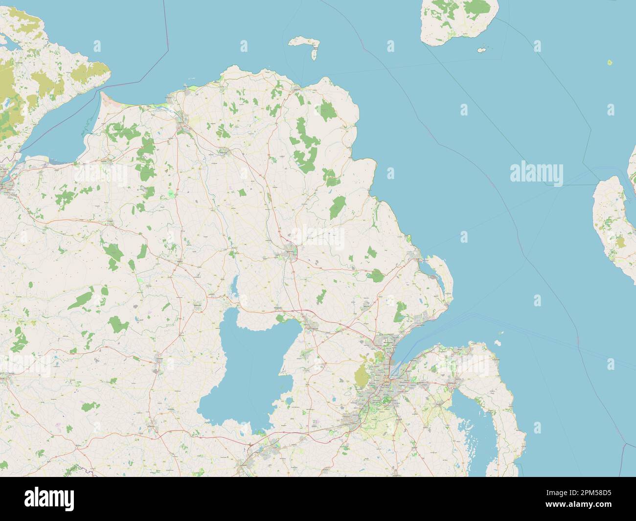 Antrim, regione dell'Irlanda del Nord. Aprire la mappa stradale Foto Stock