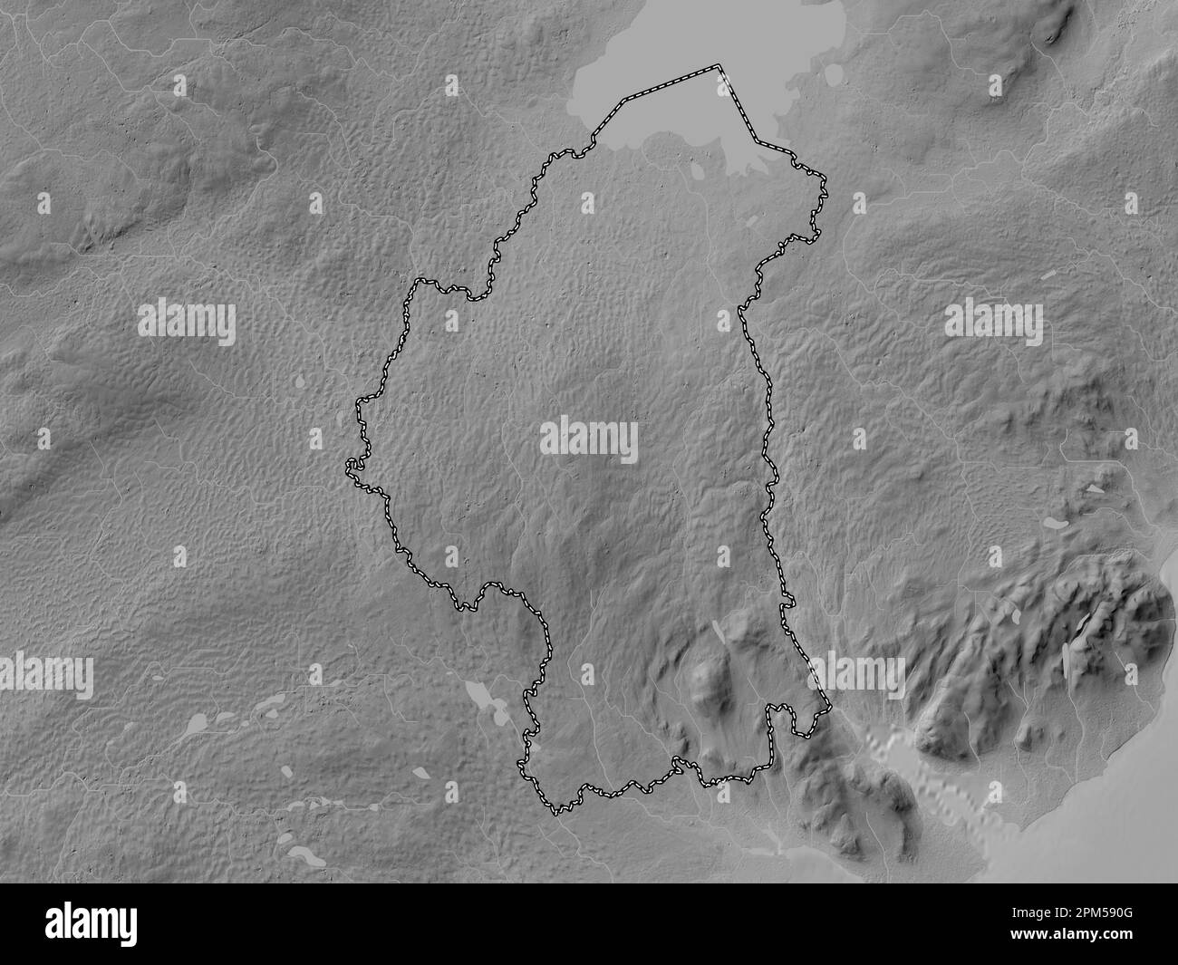 Armagh, regione dell'Irlanda del Nord. Mappa in scala di grigi con laghi e fiumi Foto Stock