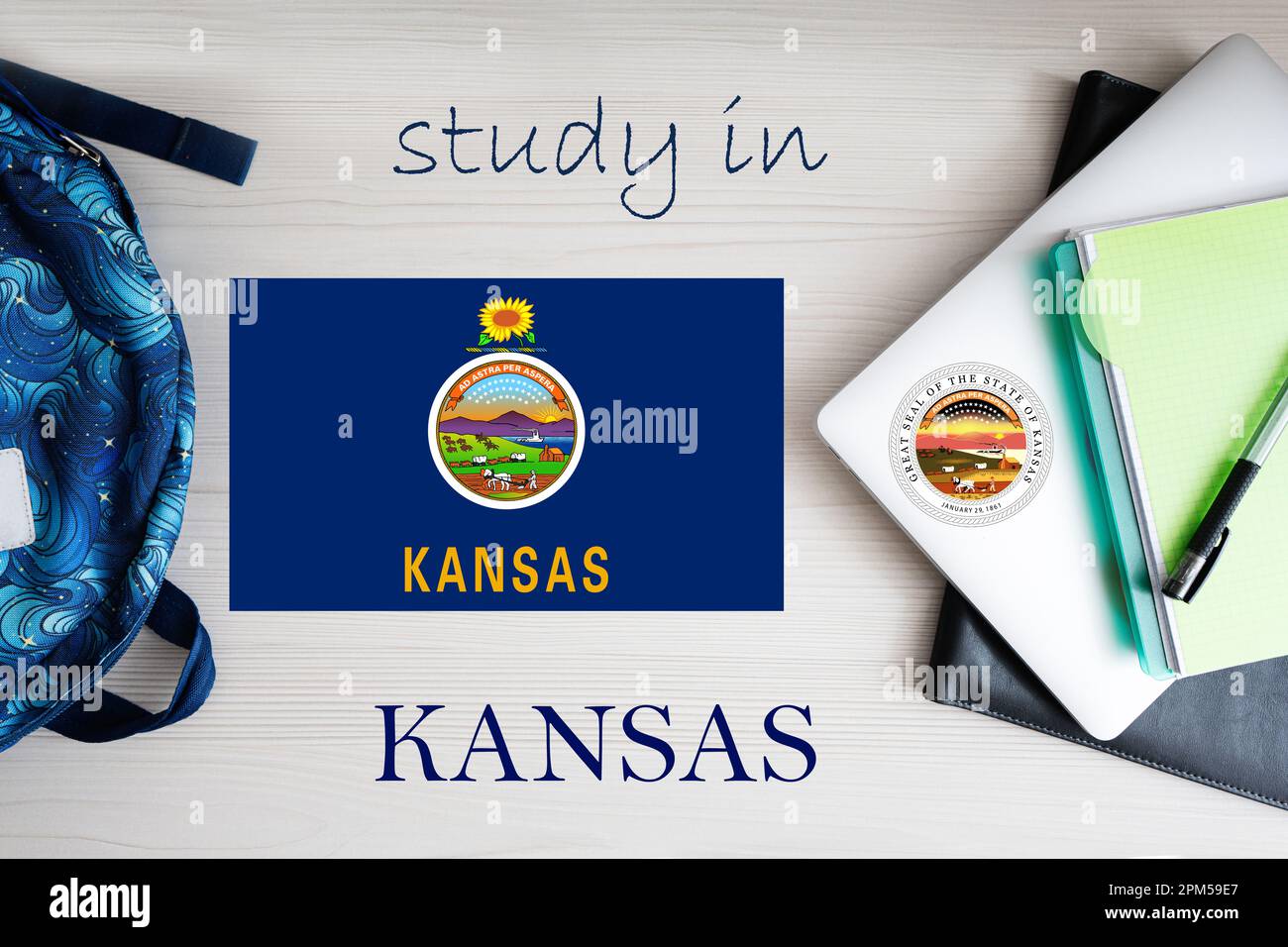 Studio in Kansas. Stato degli Stati Uniti. Concetto di educazione DEGLI STATI UNITI. Imparare il concetto americano. Foto Stock
