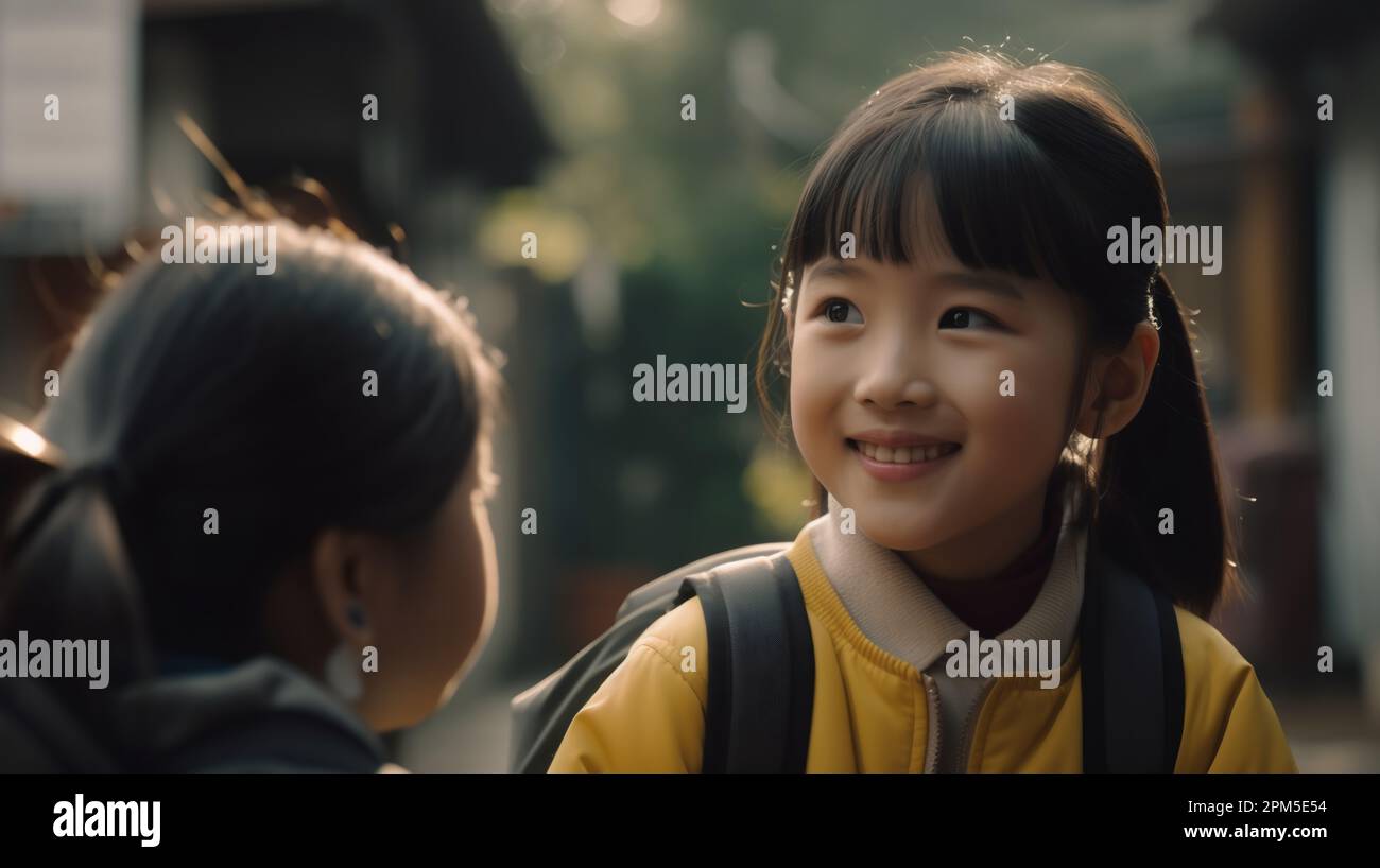 Immagine del bambino che chiacchiera prima di entrare in classe Foto Stock