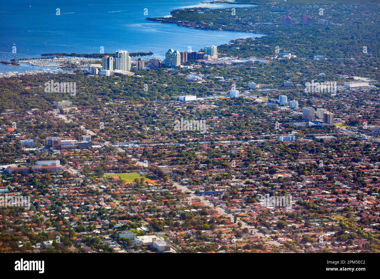 Vista aerea dei quartieri delle case nei sobborghi di Miami Foto Stock