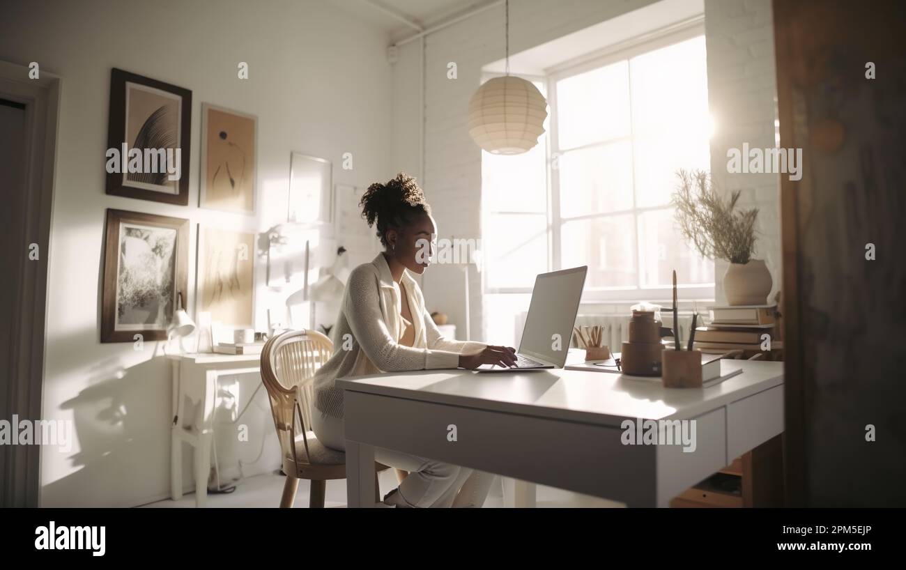 Entrepeneur donna afro che lavora da casa Foto Stock