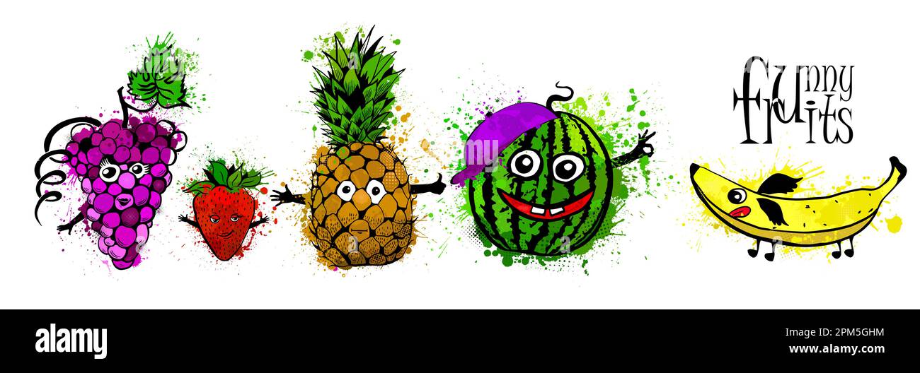 Divertente set di frutta. Illustrazione vettoriale Illustrazione Vettoriale