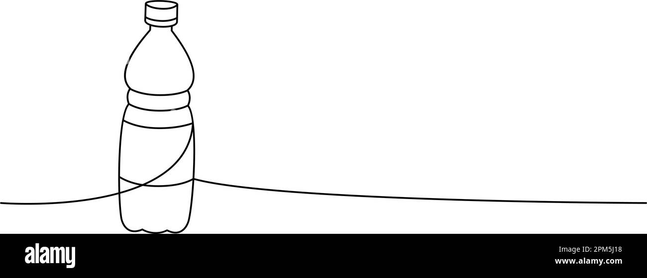 Bottiglia in plastica, disegno continuo a una linea. Bottiglia di vetro o plastica vuota, illustrazione continua a una riga. Illustrazione lineare vettoriale. Illustrazione Vettoriale