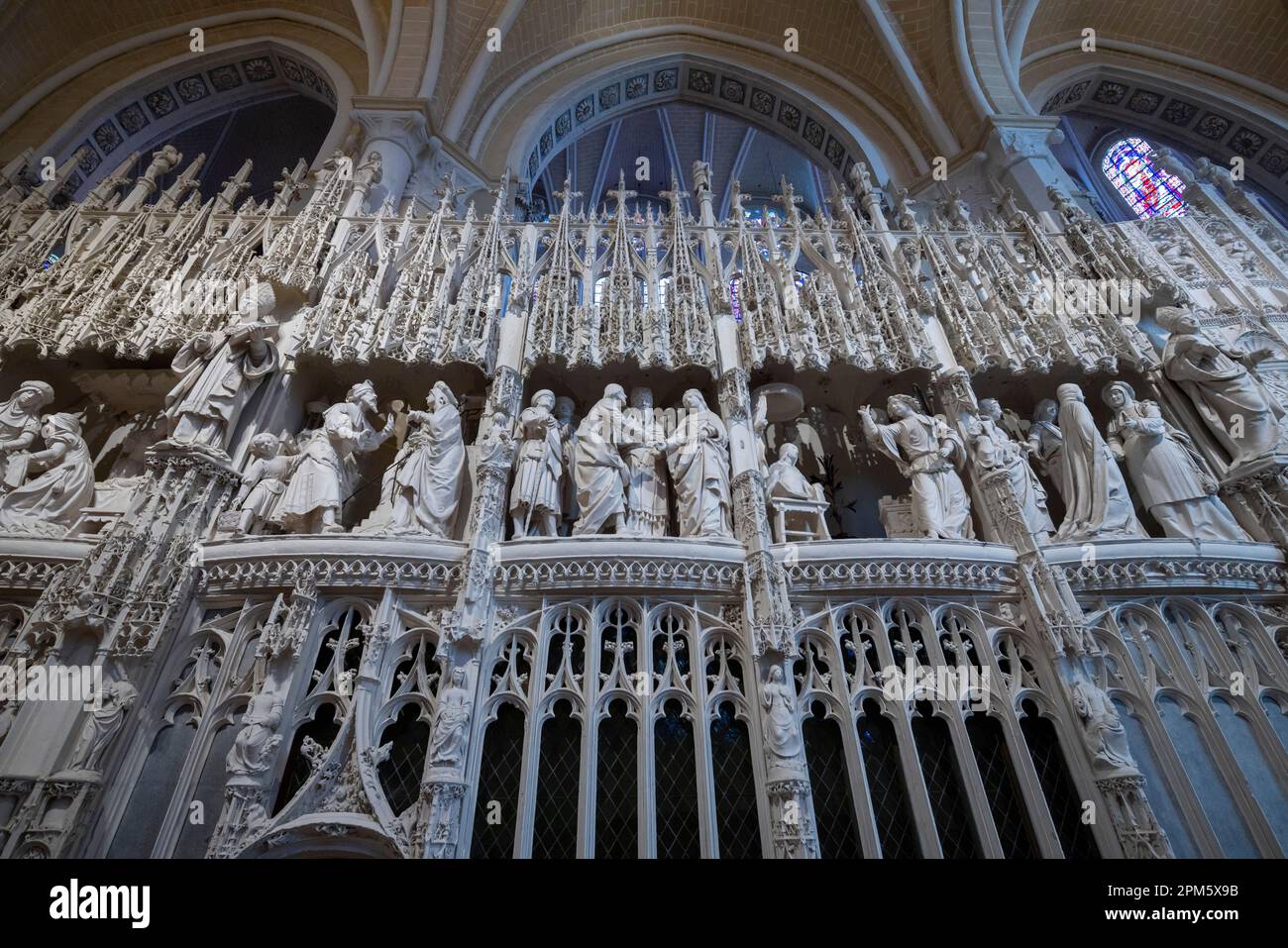 La parete del coro, Cattedrale di Chartres, Francia Foto Stock