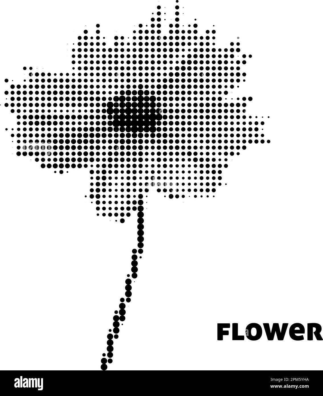 Fiore bianco e nero punteggiato con effetto mezzitoni. Grafica vettoriale semplice Illustrazione Vettoriale