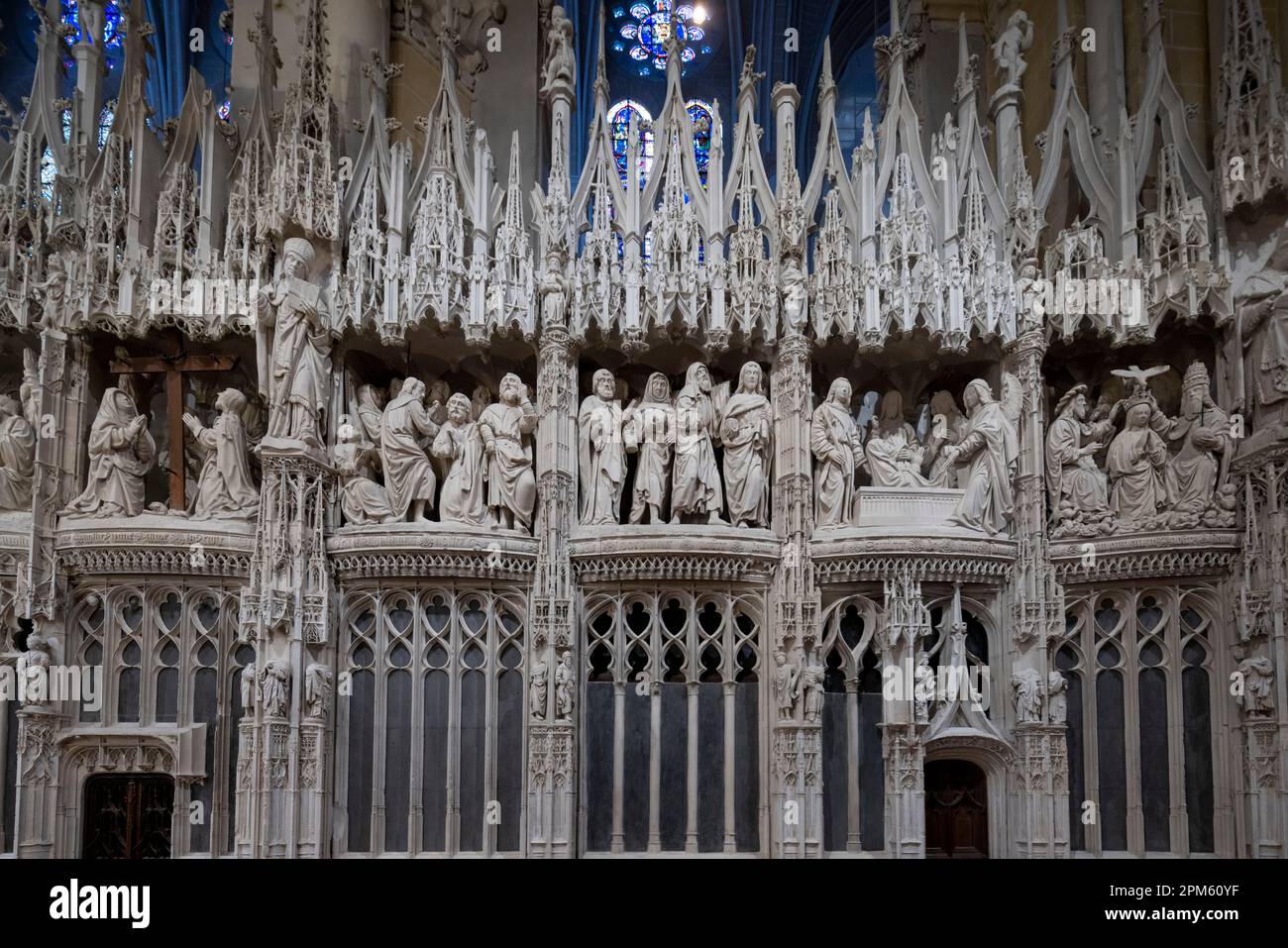 La parete del coro, Cattedrale di Chartres, Francia Foto Stock