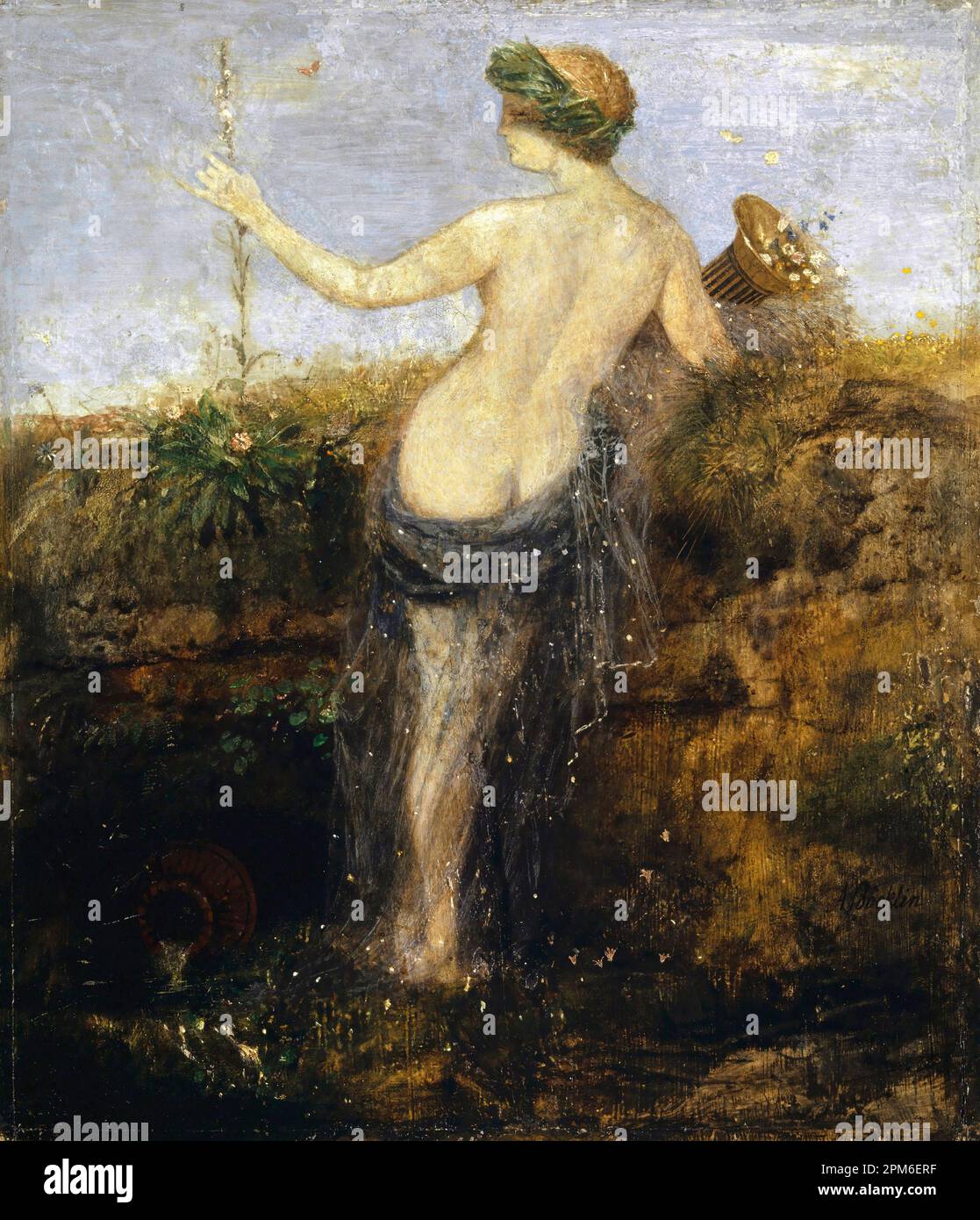 Ninfa con Corno d'abbondanza (1866) dipinta dal pittore simbolico svizzero Arnold Böcklin del 19th° secolo Foto Stock