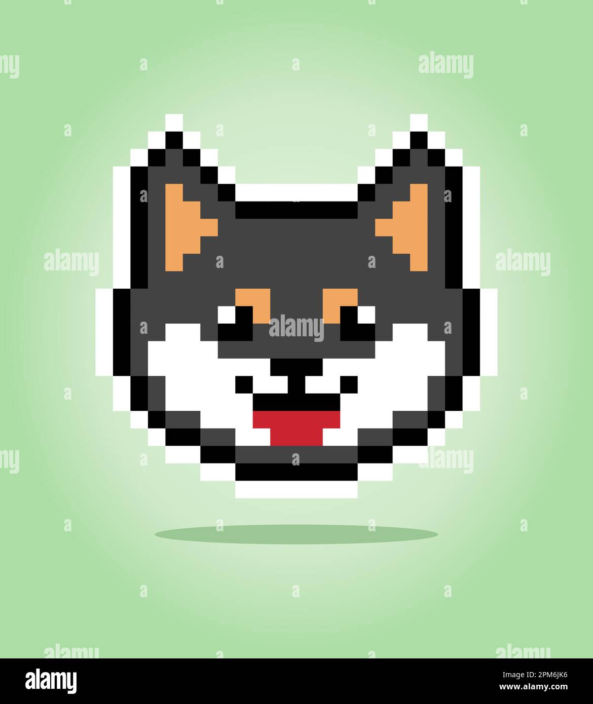 8 bit pixel di nero shiba inu cane. Testa animale per giochi di asset in illustrazioni vettoriali. Motivo di cucitura a croce. Illustrazione Vettoriale