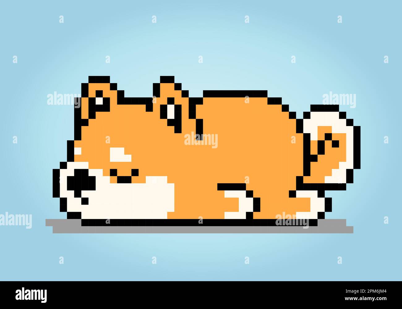 8 bit pixel Shiba Inu cane sta dormendo. Pixel animali per giochi di asset o modelli di Cross Stitch in illustrazioni vettoriali. Illustrazione Vettoriale