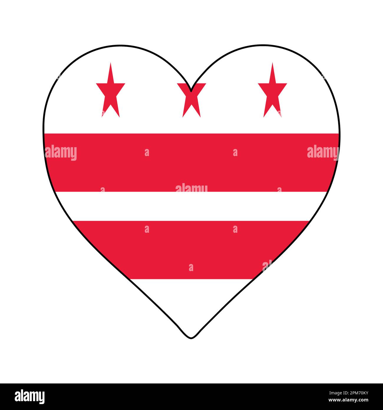 Distretto di Columbia Heart Shape Flag. Love District di Columbia. Visita del District of Columbia. Nord America. America. Grafico dell'illustrazione vettoriale Illustrazione Vettoriale