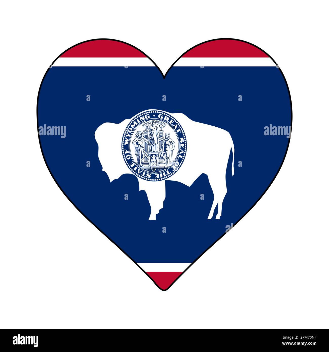 Bandiera a forma di cuore del Wyoming. Adoriamo il Wyoming. Visita il Wyoming. Nord America. America. Disegno grafico dell'illustrazione vettoriale. Illustrazione Vettoriale