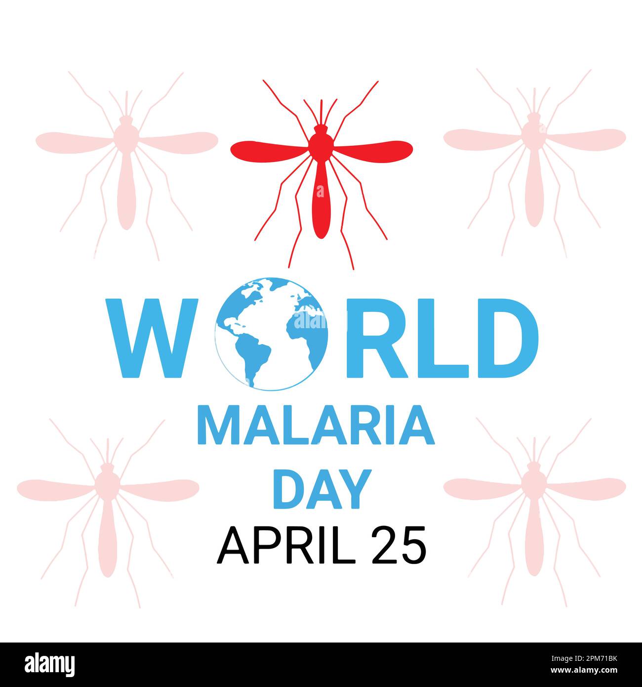 Giornata mondiale della malaria. Aprile 25 vettore. illustrazione di un banner con una mappa del mondo e zanzare. Illustrazione Vettoriale