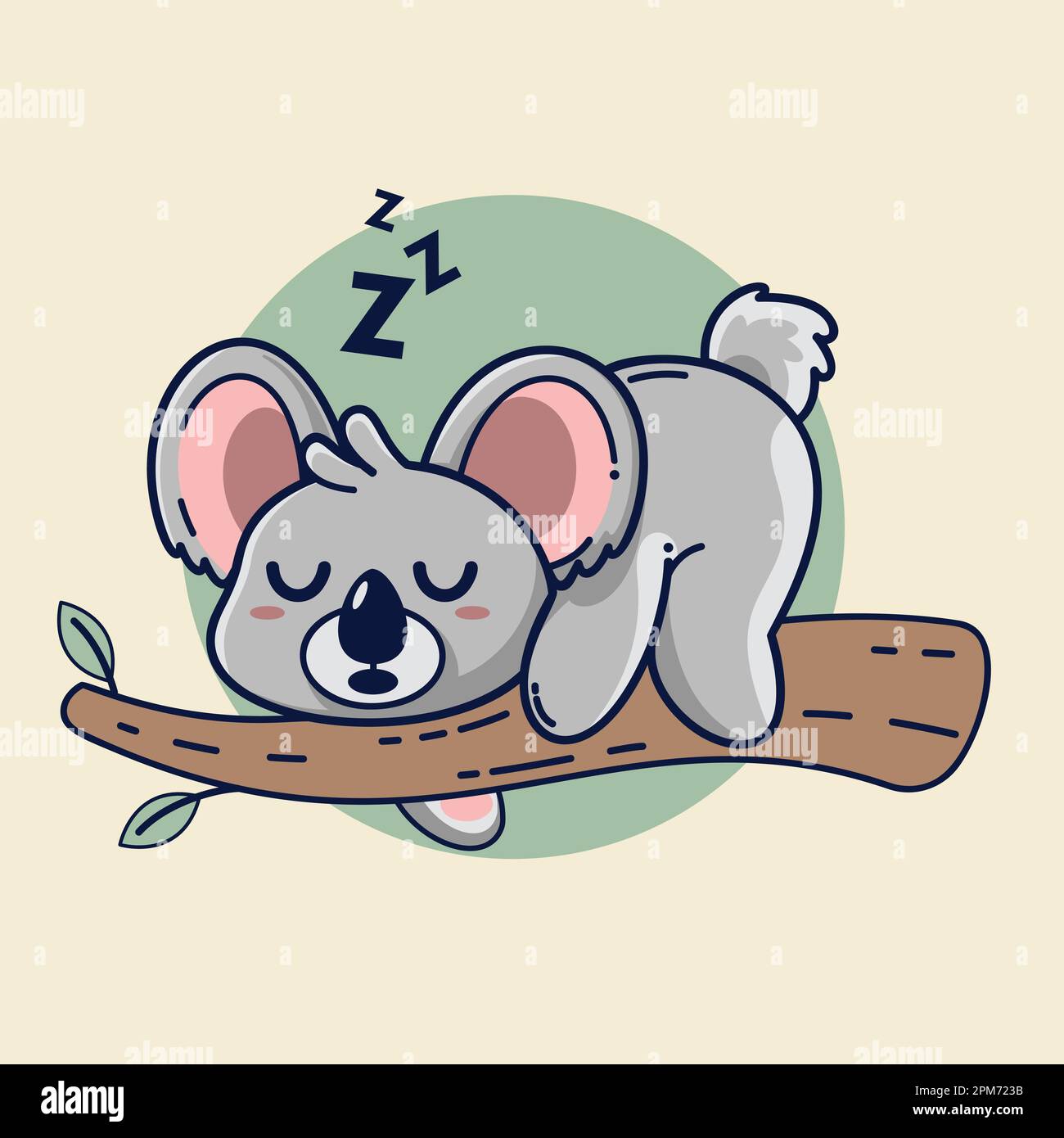 Carino koala dormire su un ramo di albero. Illustrazione vettoriale. Illustrazione Vettoriale