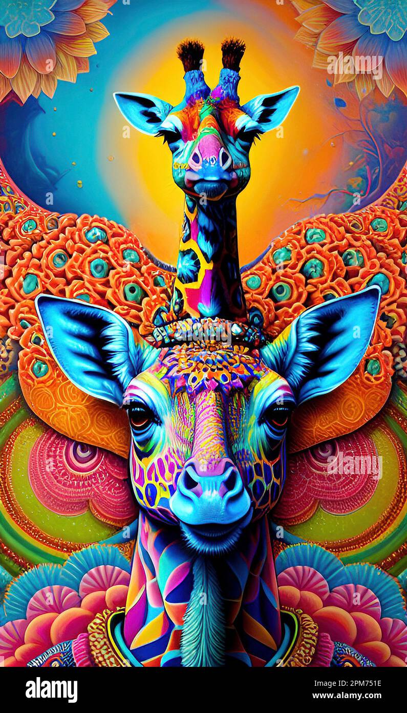 Giraffe psichedeliche Foto Stock