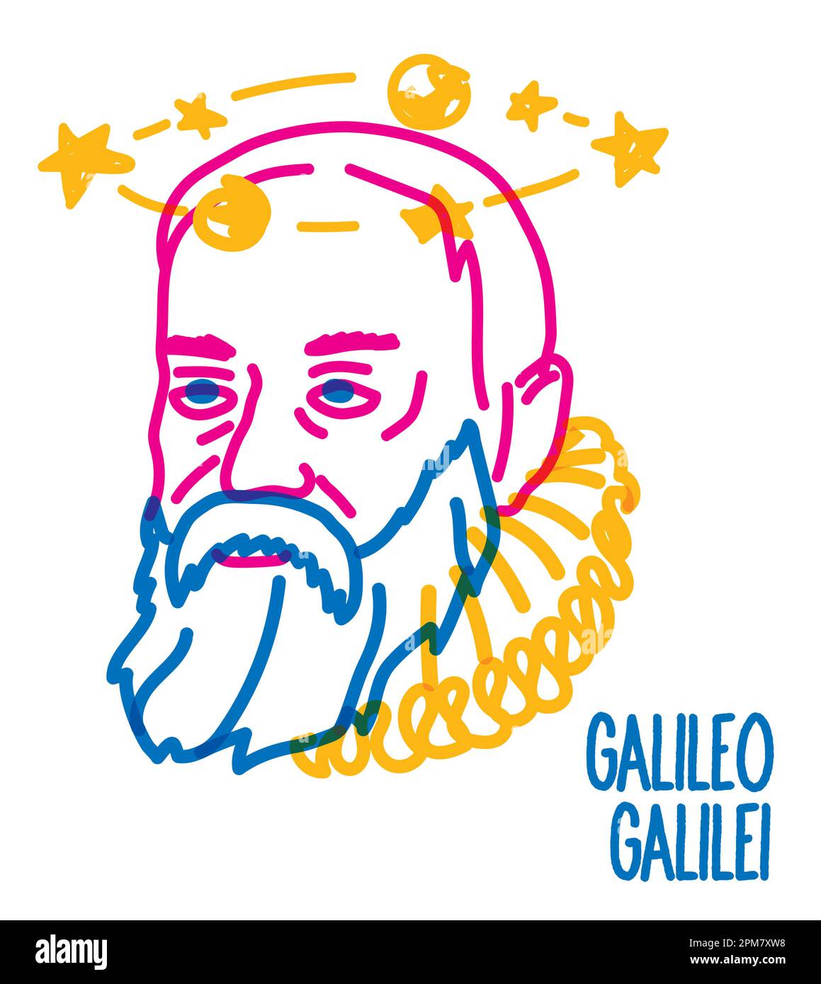 Galileo Galilei disegno vettoriale ritratto isolato Illustrazione Vettoriale
