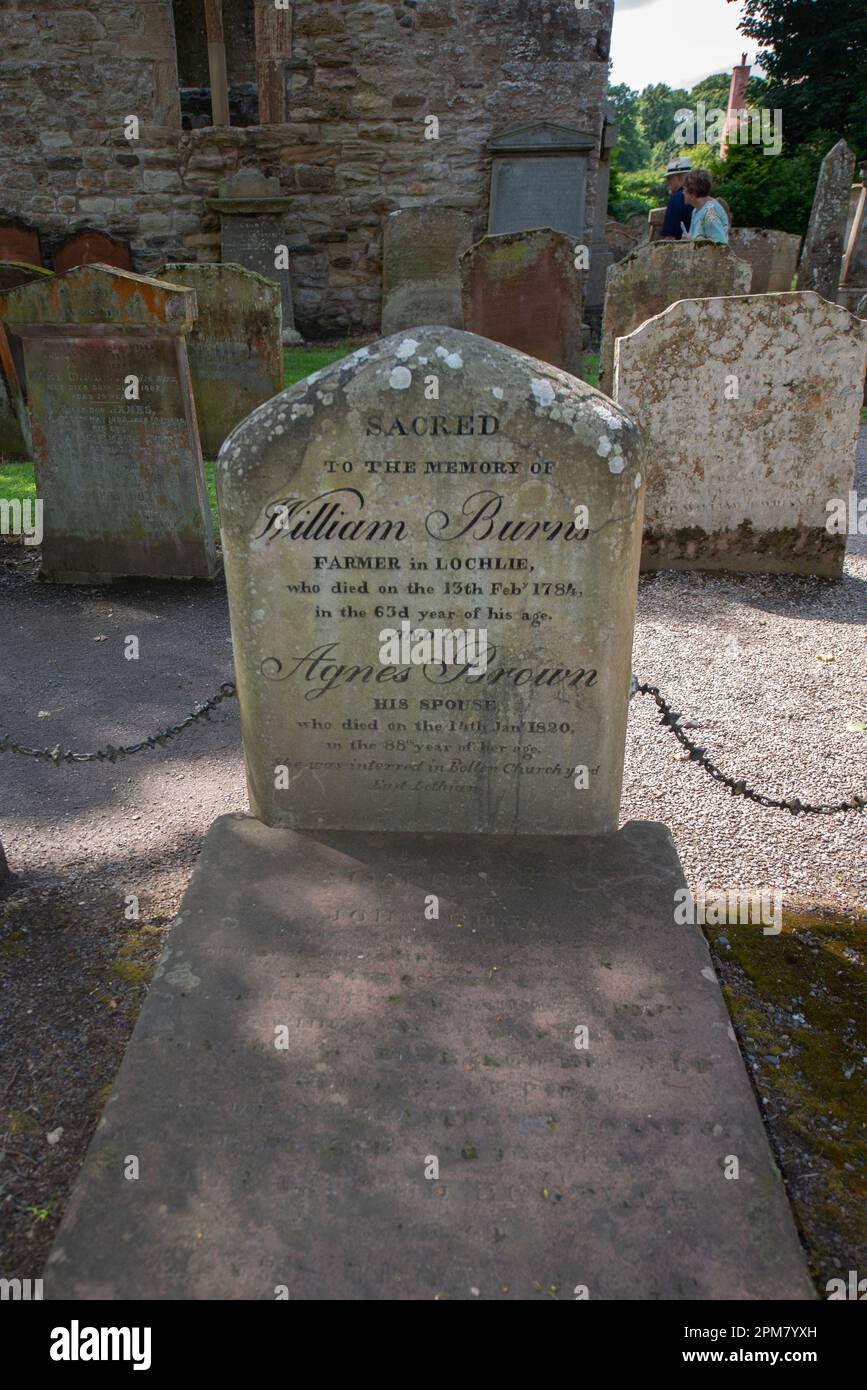 Lapide di Willim Burns, padre di Robert Burns, Robert Burns Birthplace Museum, Alloway, Ayrshire, Scozia, Regno Unito Foto Stock