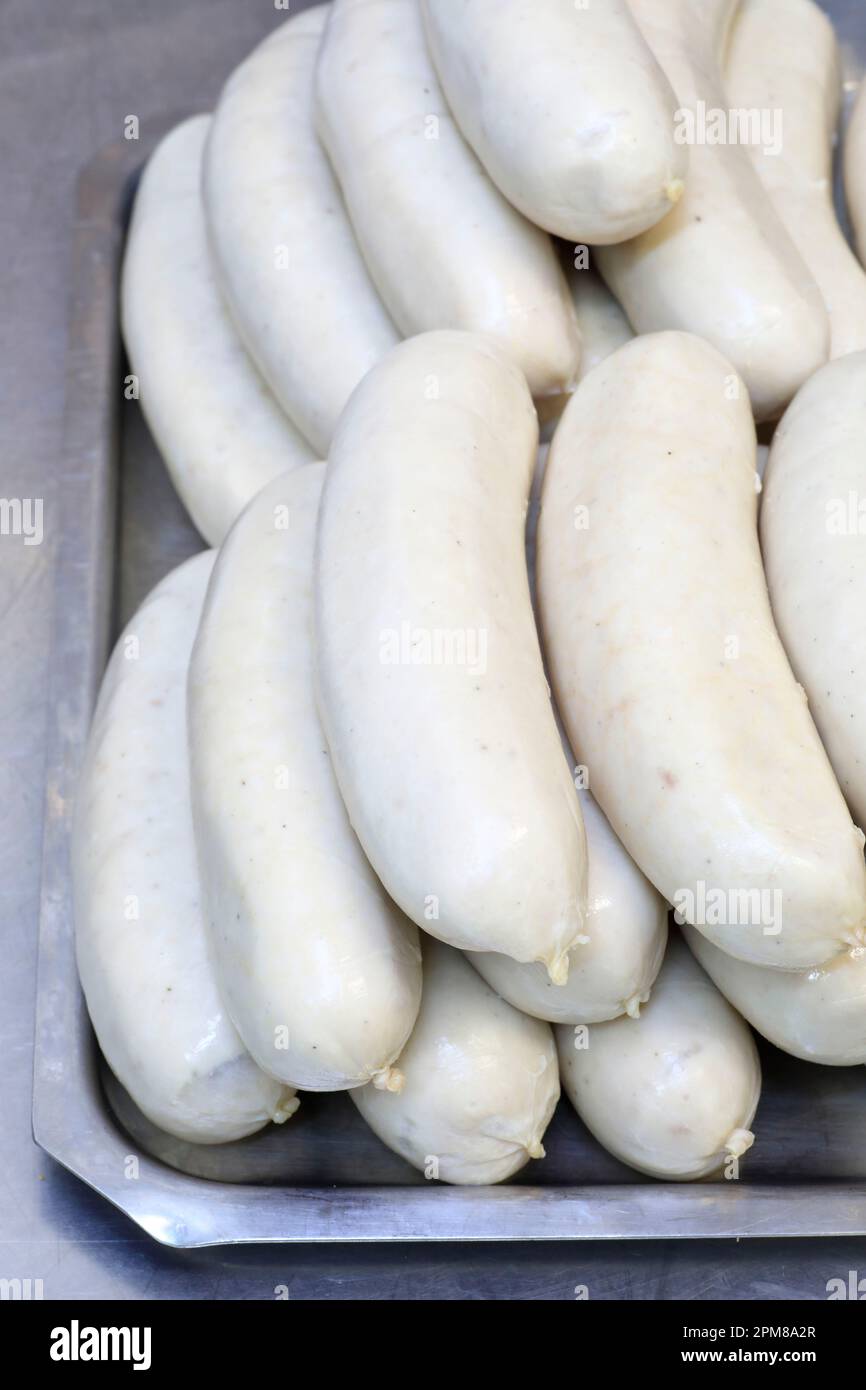 Francia, Ardennes, Rethel, Demoizet salcuterie famoso per il budino bianco, budino bianco da Rethel (IGP) prodotto dalla stessa famiglia dal 1939 Foto Stock