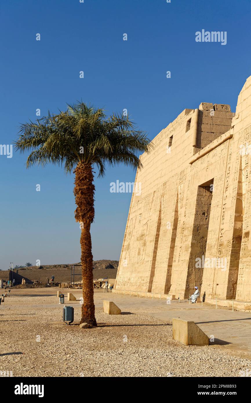 Egitto, Alto Egitto, Valle del Nilo, dintorni di Luxor, la necropoli di Tebe, patrimonio mondiale dell'UNESCO, zona occidentale, Medinet Habou, Tempio di Ramses III Foto Stock