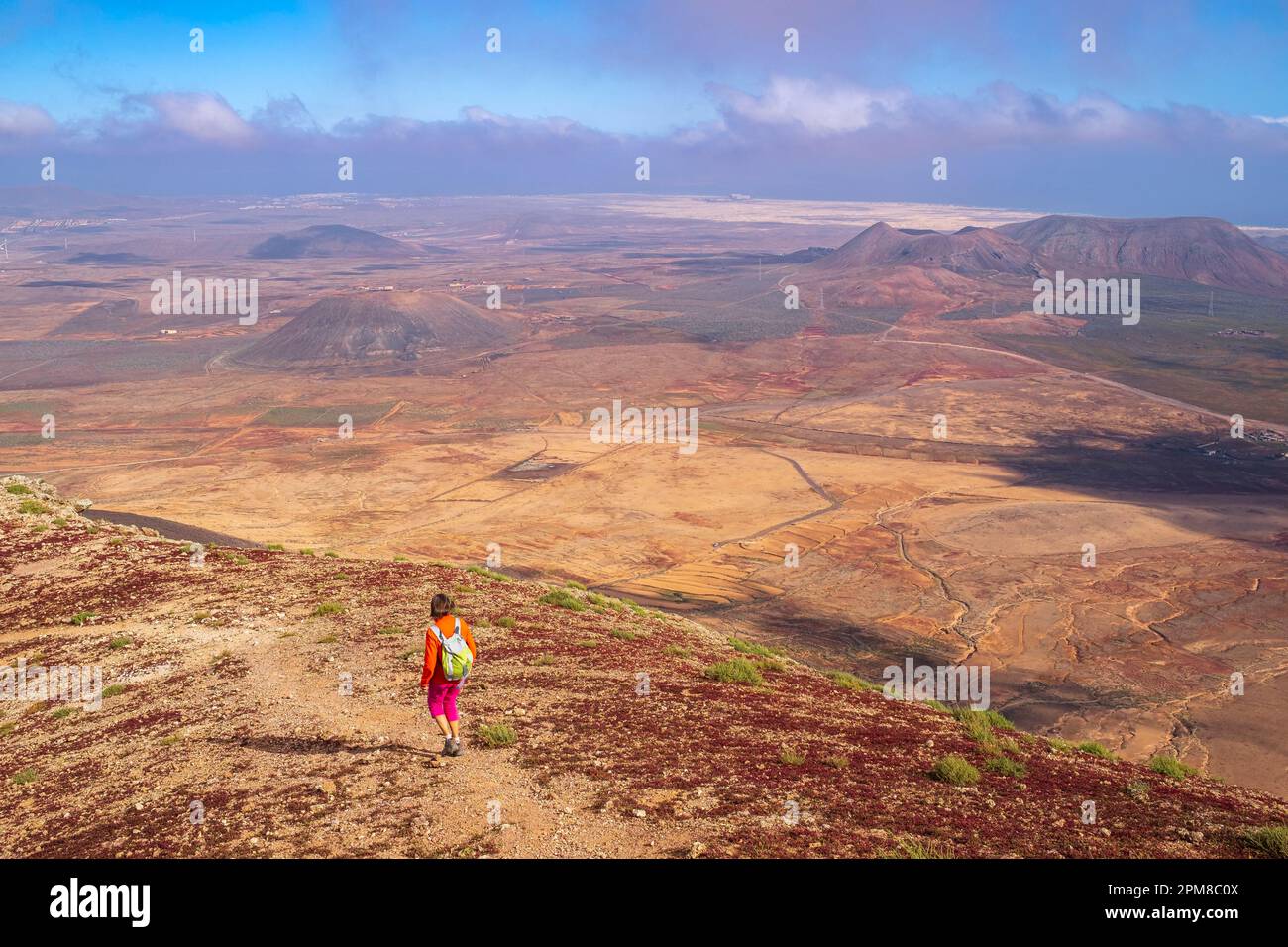 Spagna, Isole Canarie, Fuerteventura, comune di la Oliva, escursione lungo il cratere di Montaña Escanfraga, il cono vulcanico più alto dell'isola (alt: 529m) Foto Stock