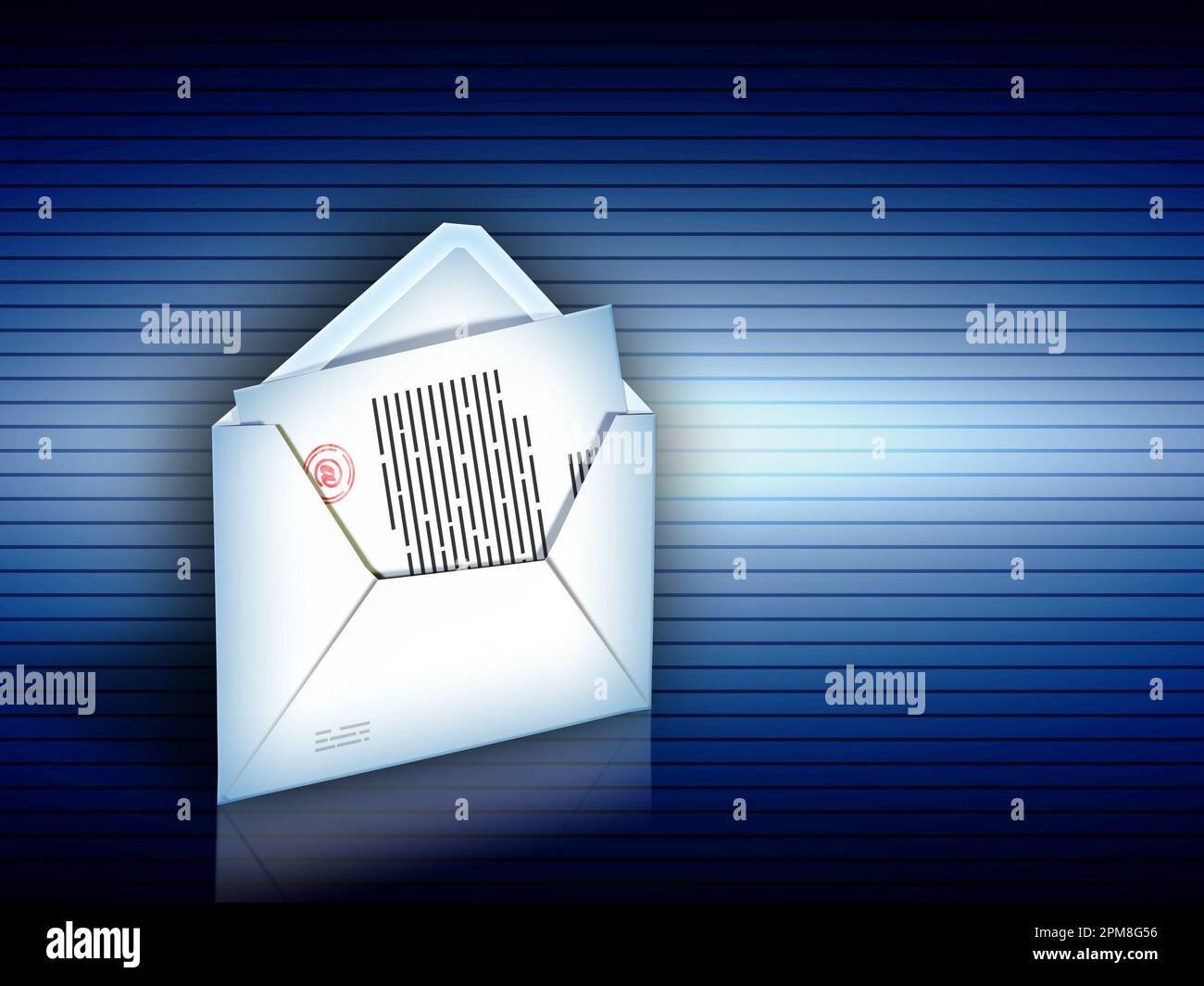 E-mail certificata su un background ad alta tecnologia. Illustrazione digitale, percorso di ritaglio incluso. Foto Stock