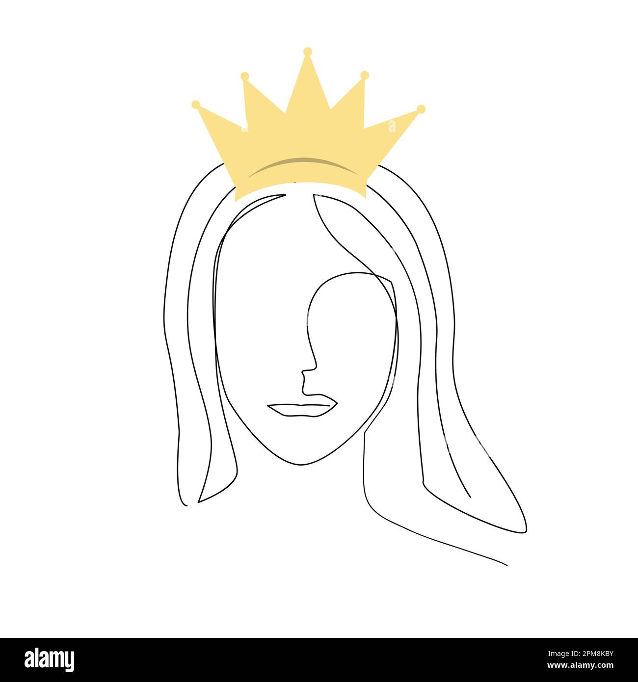 Il volto di donna che indossa un disegno a linea continua tiara. Concetto di bellezza e fiducia in se stessi. Ogni donna come una regina vettore isolato illustrazione Illustrazione Vettoriale