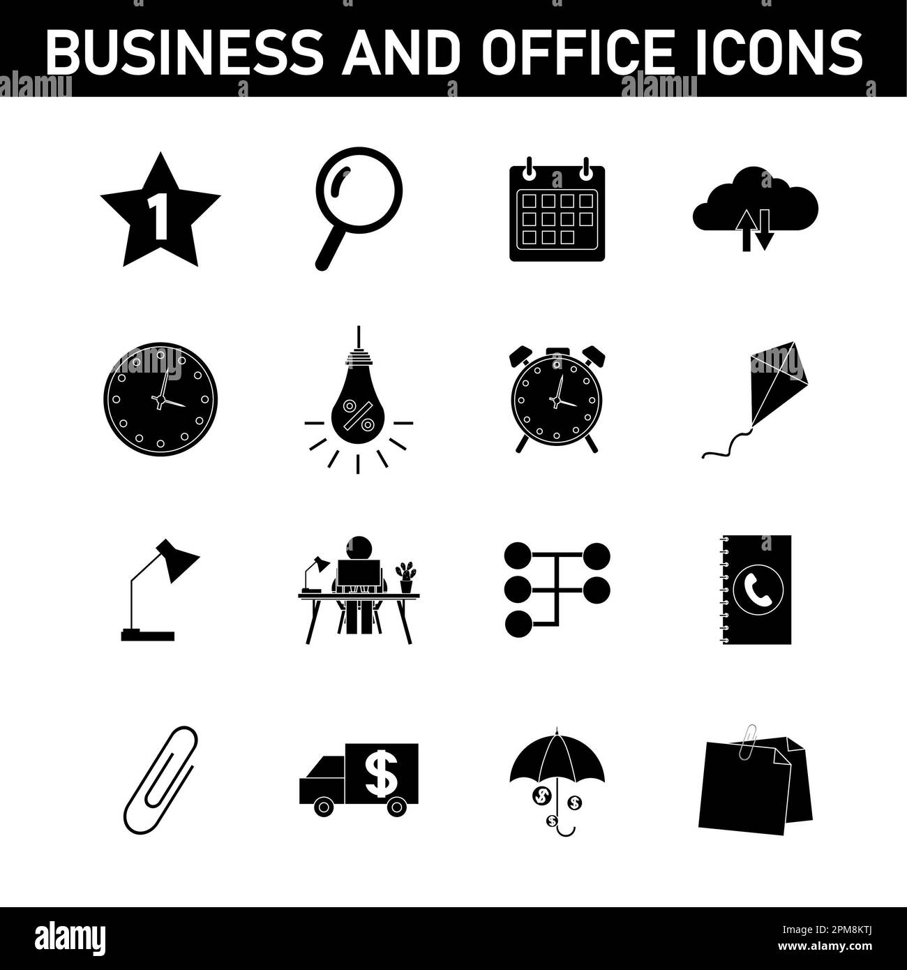 Raccolta di icone semplici sul tema: Affari e ufficio. Isolato su sfondo bianco. Foto Stock