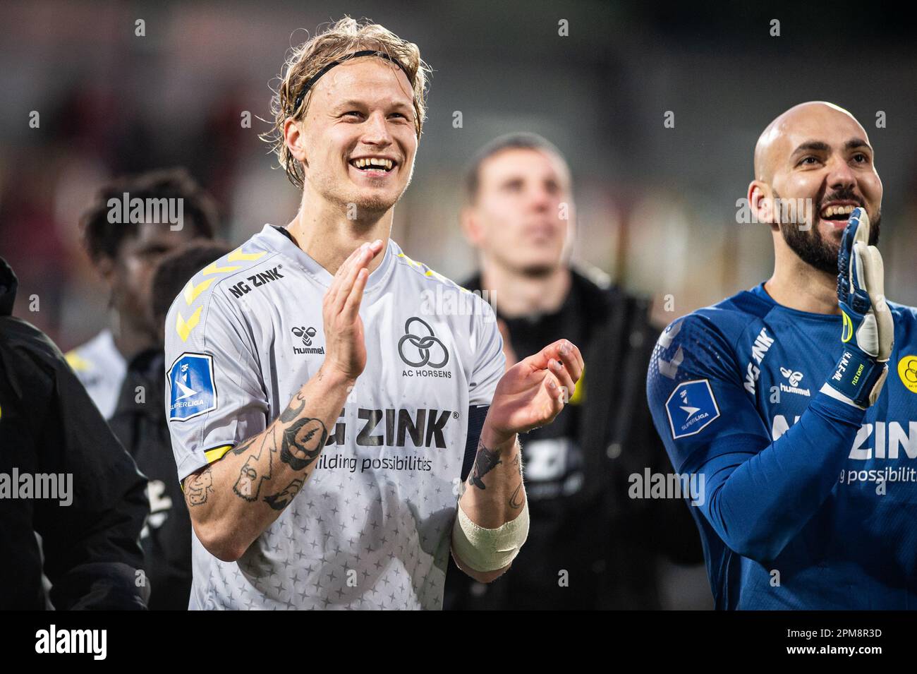 Silkeborg, Danimarca. 11th Apr, 2023. Magnus Jensen di AC Horsens visto dopo la partita Superliga del 3F tra Silkeborg IF e AC Horsens al Jysk Park di Silkeborg. (Photo Credit: Gonzales Photo/Alamy Live News Foto Stock