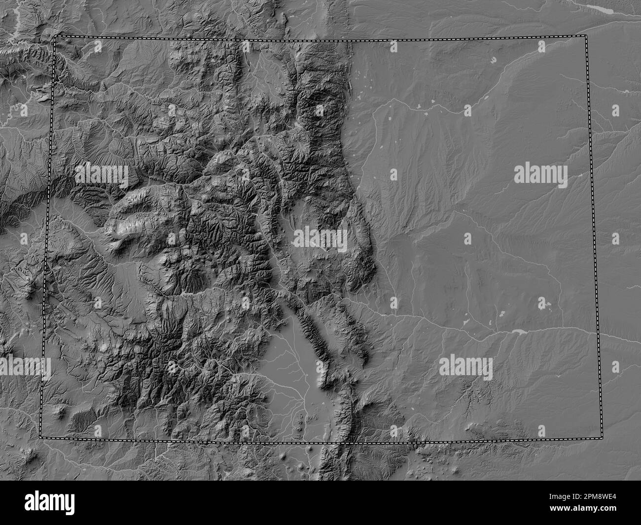 Colorado, stato degli Stati Uniti d'America. Mappa altimetrica bilivello con laghi e fiumi Foto Stock