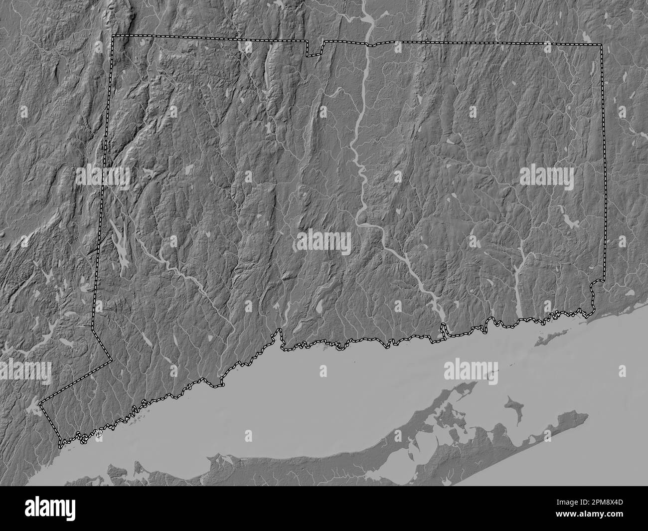 Connecticut, stato degli Stati Uniti d'America. Mappa altimetrica bilivello con laghi e fiumi Foto Stock