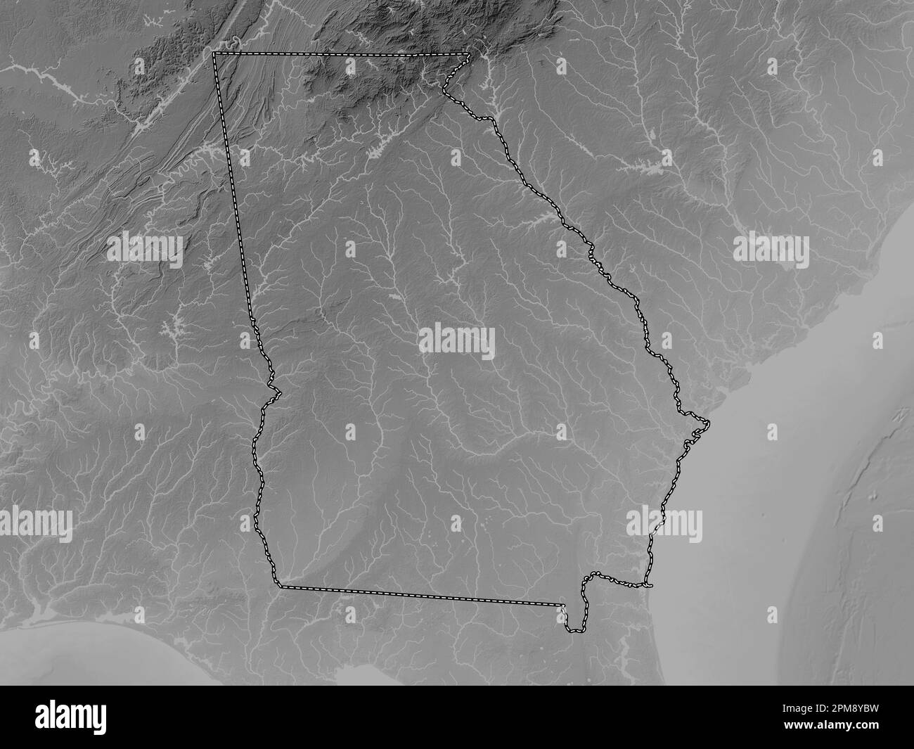 Georgia, stato degli Stati Uniti d'America. Mappa in scala di grigi con laghi e fiumi Foto Stock