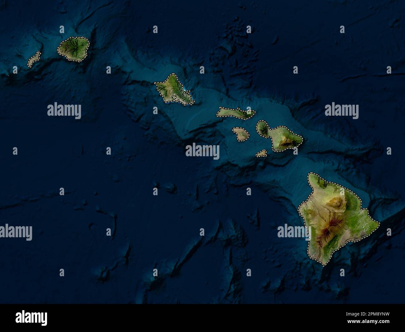 Hawaii, stato degli Stati Uniti d'America. Mappa satellitare a bassa risoluzione Foto Stock