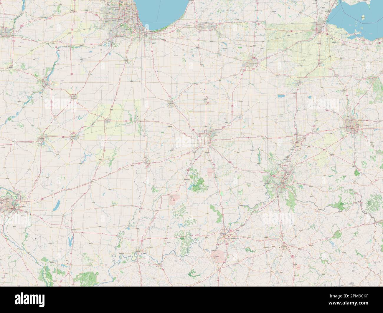 Indiana, stato degli Stati Uniti d'America. Aprire la mappa stradale Foto Stock