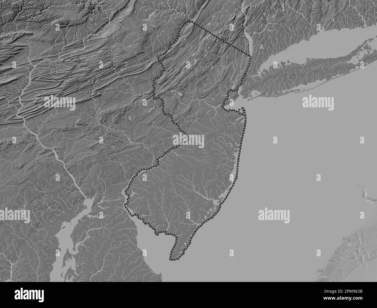 New Jersey, stato degli Stati Uniti d'America. Mappa altimetrica bilivello con laghi e fiumi Foto Stock