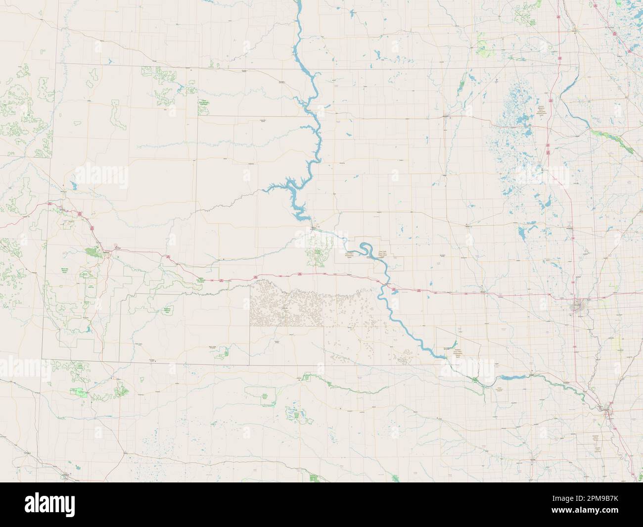 Dakota del Sud, stato degli Stati Uniti d'America. Aprire la mappa stradale Foto Stock