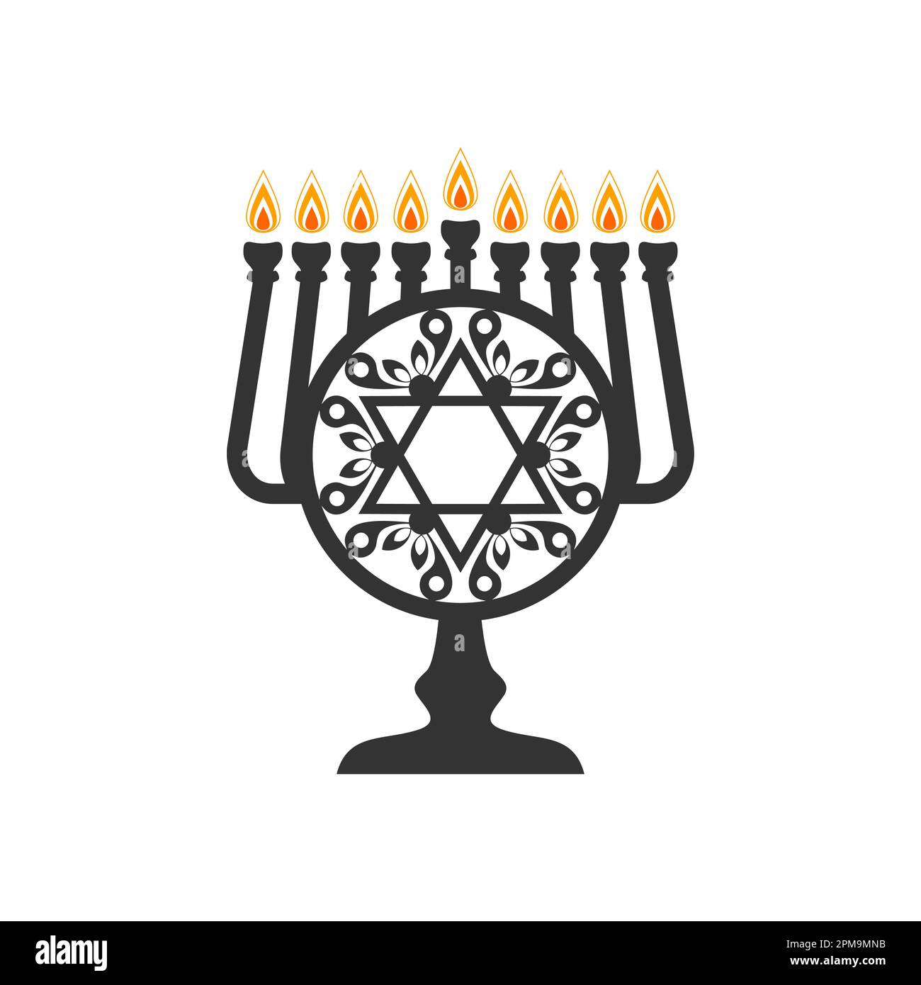 Illustrazione vettoriale di un tradizionale menorah ebraico Hanukkah. Candelabro di vacanza con nove candele brucianti. Illustrazione Vettoriale