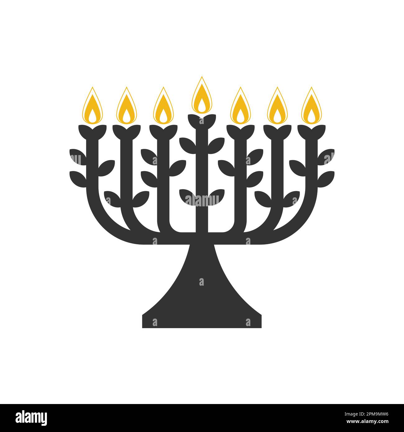 Illustrazione vettoriale di una tradizionale menorah religiosa ebraica. Candelabro con sette candele accese. Illustrazione Vettoriale