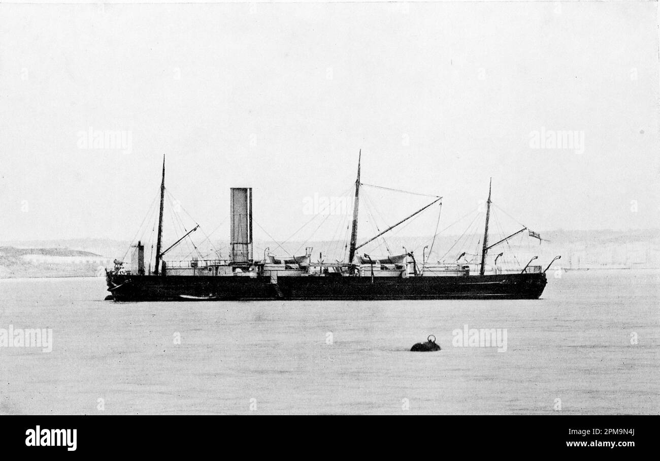 HMS Royal Sovereign, c1864. Da: British Battle Fleet, la sua nascita e la sua crescita nel corso dei secoli fino ai giorni nostri. Volume 1, di Fred T. Jane, pubblicato da Library Press Limited, Londra. 1915. Lanciata nel 1857 come nave a vite della Royal Navy 121, divenne successivamente la prima nave a torretta della Royal Navy dopo la conversione nel 1863. Fu una delle sette navi che portarono lo stesso nome e fu venduta per rottami nel 1885. Foto Stock