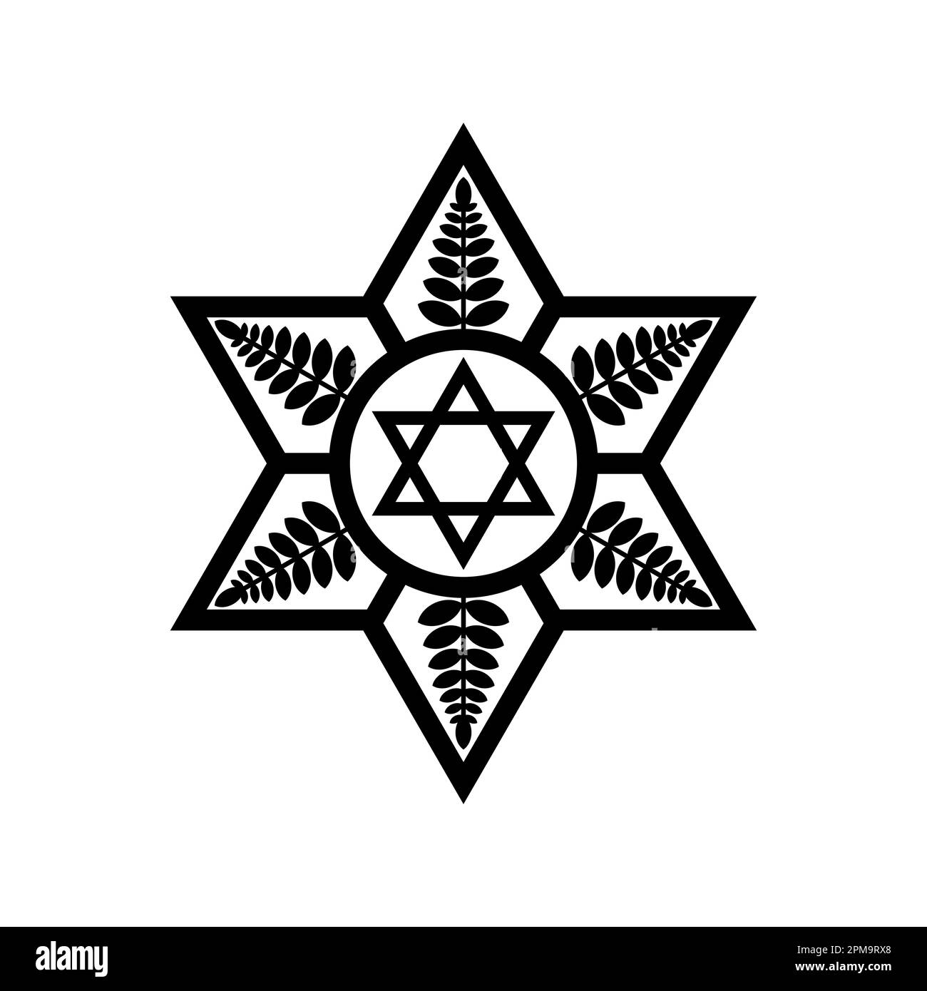 Illustrazione vettoriale del simbolo della Stella ebraica di Davide combinato con elementi decorativi di design. Illustrazione Vettoriale