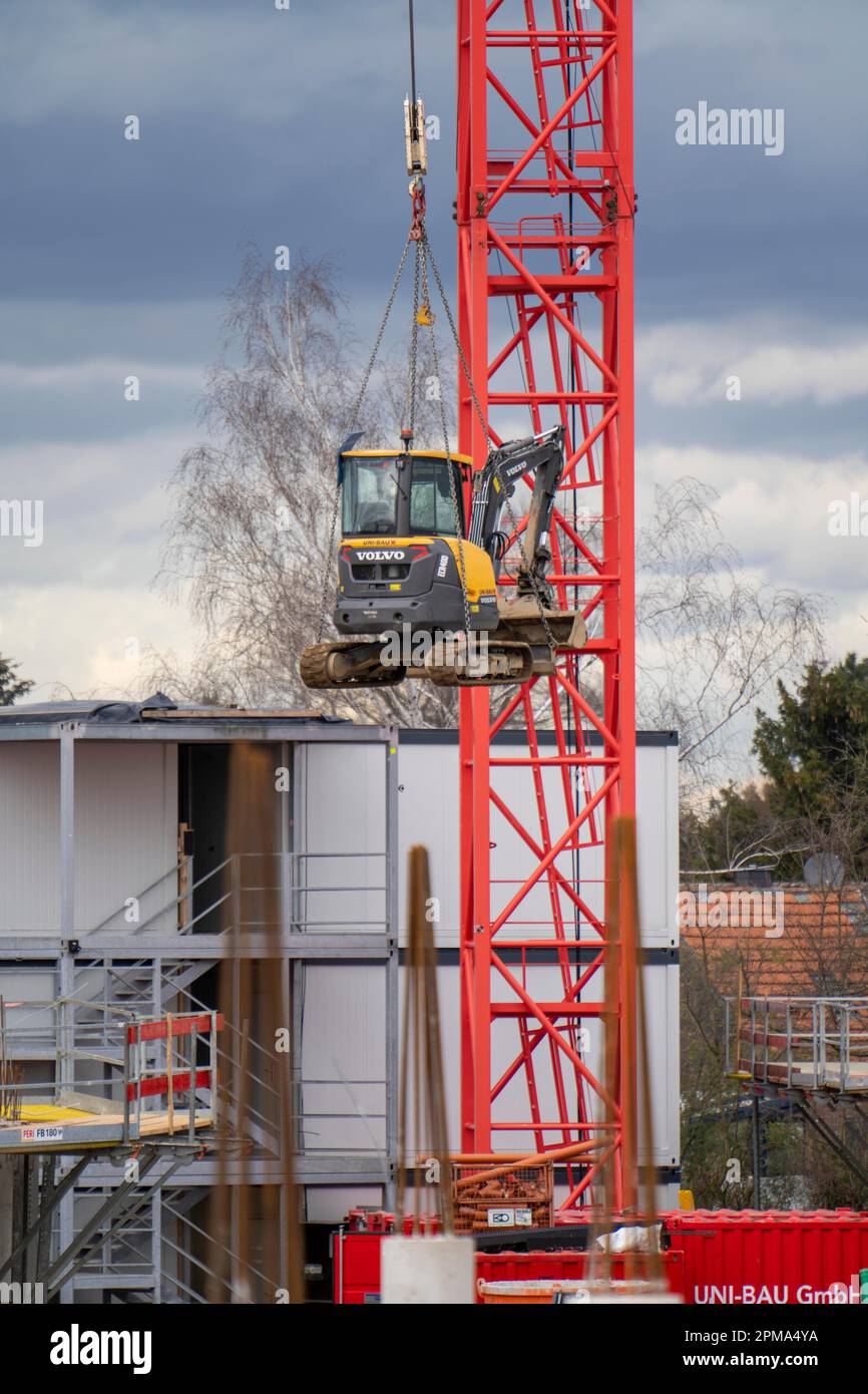 Importante cantiere edile a Düsseldorf, sulla B8, Danziger Straße, costruzione di un complesso residenziale e commerciale, Deiker Höfe, NRW, Germania, Foto Stock