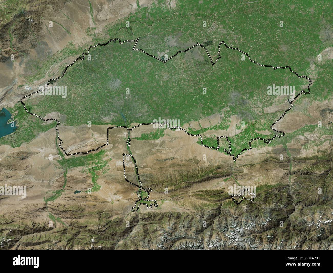 Ferghana, regione dell'Uzbekistan. Mappa satellitare ad alta risoluzione Foto Stock