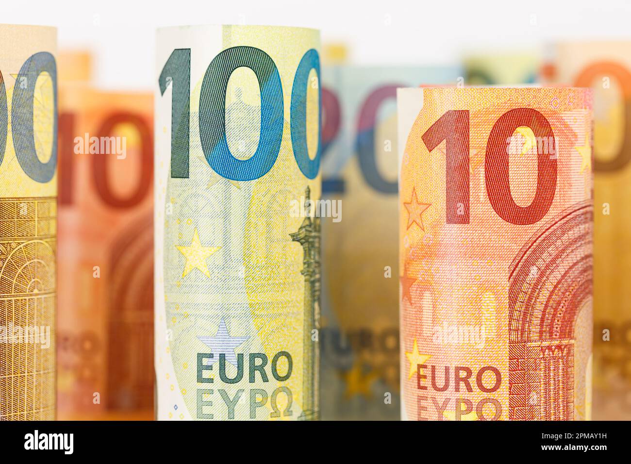 Banconote in euro conto risparmio denaro fondo paga pagamento finanze banconote in euro ricco Foto Stock