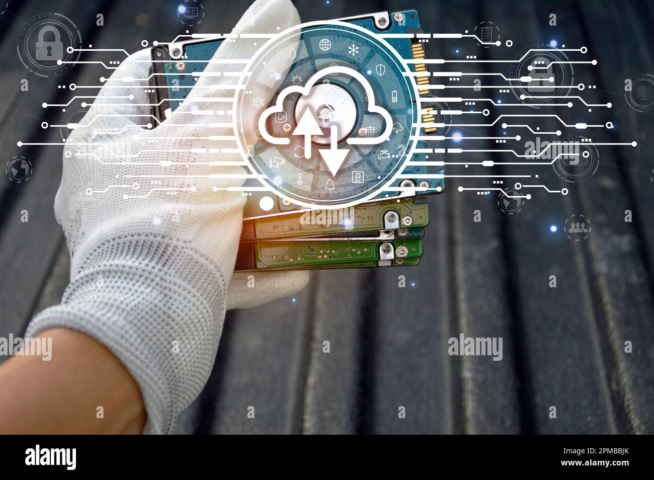 Tecnologia di archiviazione di database cloud condivisione del trasferimento di dati di file, cyber, informazioni sui big data per il marketing online finanziario, applicazione di Internet banking Foto Stock