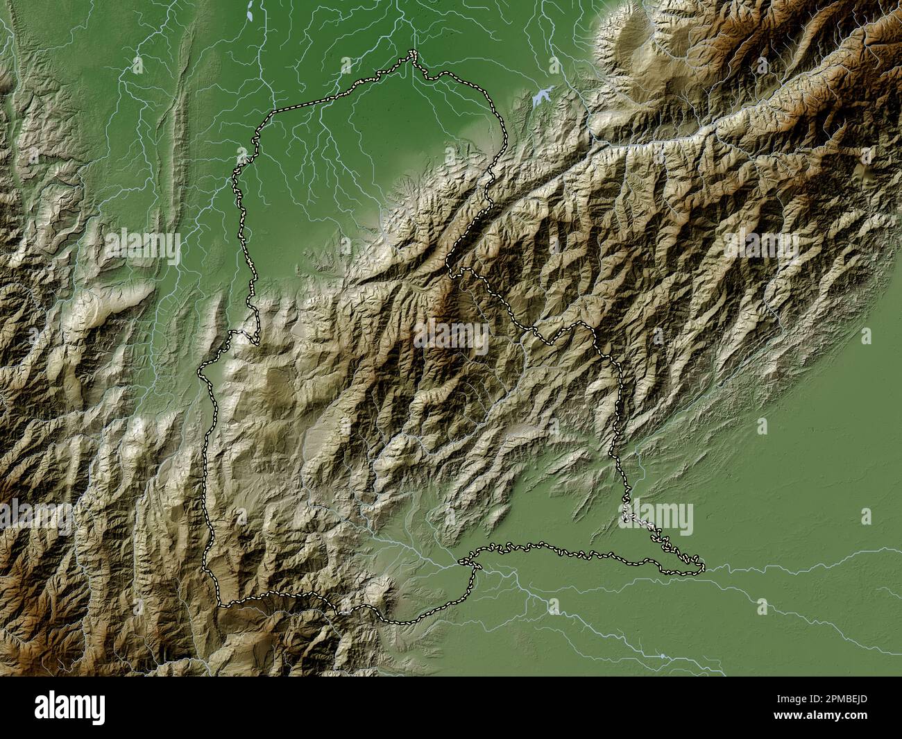 Tachira, Stato del Venezuela. Mappa dell'altitudine colorata in stile wiki con laghi e fiumi Foto Stock