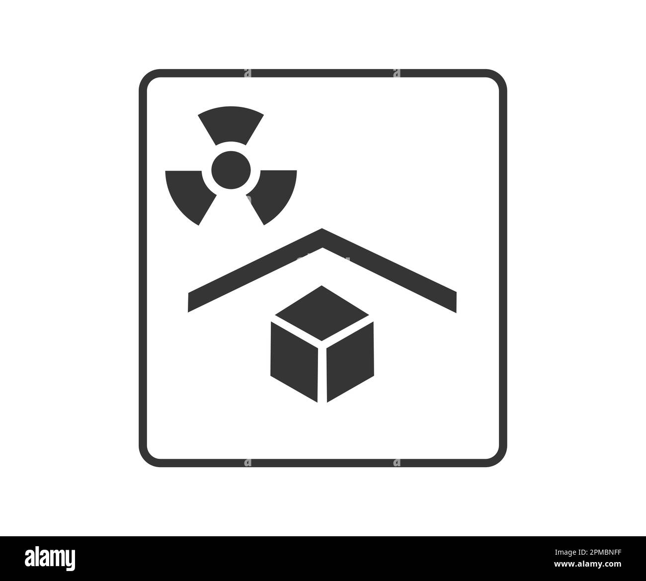 Simbolo di protezione monocromatica da sorgenti radioattive. Concetto di simboli di imballaggio. Illustrazione Vettoriale