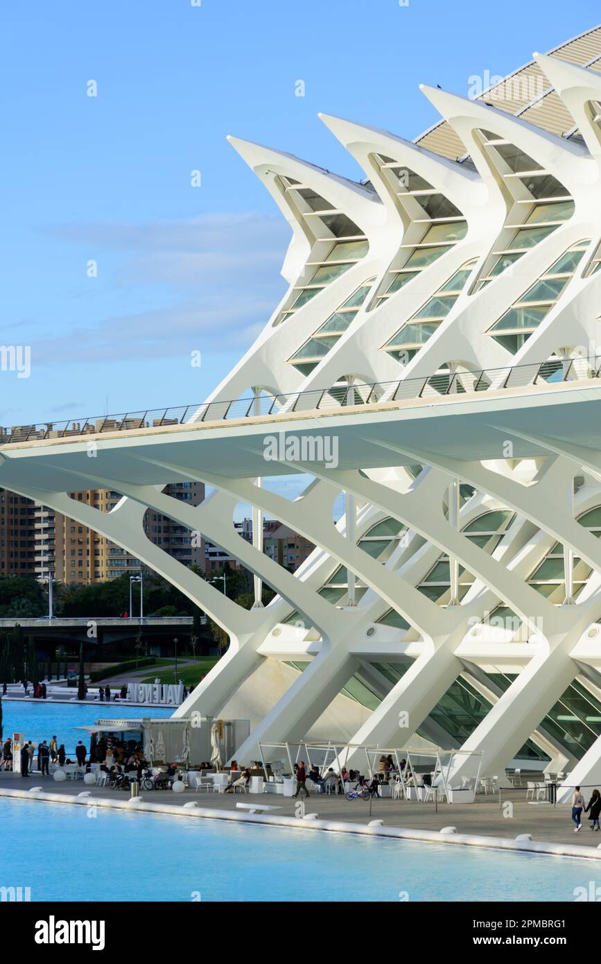 Spanien, Valencia, Santiago Calatrava, Ciutat de les Arts i les Ciències, Stadt der Künste und Wissenschaften, Wissenschaftsmuseum, Museu de les Ciènc Foto Stock